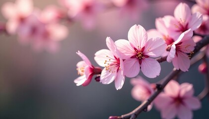 Delicate pink sakura blossoms, intricate branch pattern, art, japanese