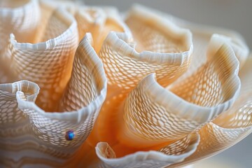 Close-up view of a shell showcasing intricate textures and patterns found on a coastal beach during a sunny afternoon