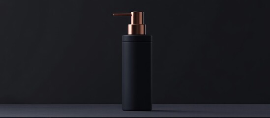 Fototapeta premium An elegant black soap or lotion dispenser against dark background