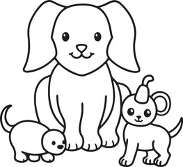 Fototapeta premium A kids' coloring page showcasing a vector silhouette of an elephant alongside two playful cats