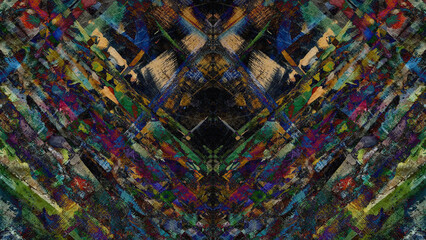 Fototapeta premium Abstract painting on craft wood paper with brushstrokes of different colors. Illustration for background