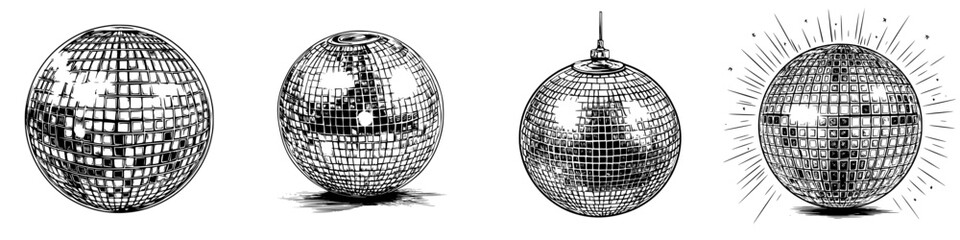 Various designs of disco balls showcasing reflections and shine in different styles and forms