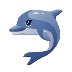 Fototapeta premium Cute kawaii dolphin isolated on white background. Sea animal. Vector Illustration.
