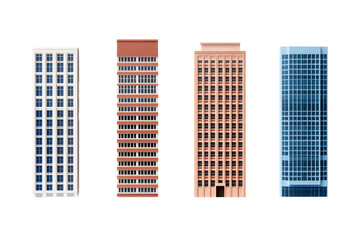 Four different skyscraper architecture building, cut out transparent