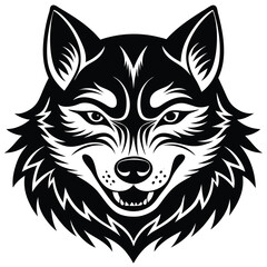 Black and White Wolf Head Silhouette Illustration