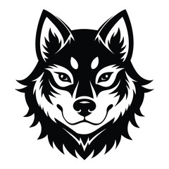 Black and White Wolf Head Silhouette Illustration