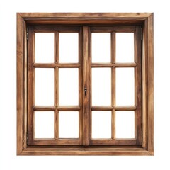 Fototapeta premium Rustic Brown Wooden Window with Multiple Panes and Detailed Frame