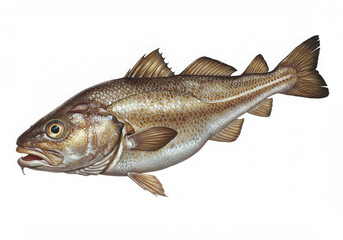 Fototapeta premium Illustration of a brown and silver fish with detailed scales on a white background 