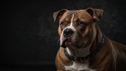 American Bully portrait, strong muscular build, dark background