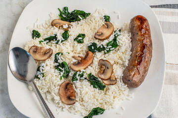 white rice  with spinach and mushrooms