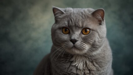 Obraz premium Bicolor Scottish Fold cat portrait, bluish-gray fur, fresh background