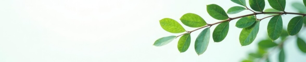 Long dark green eucalyptus branches on white background with soft focus effect, branches, organic