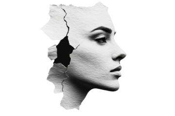 Paper profile art of a woman's face, monochrome portrait, cut out transparent