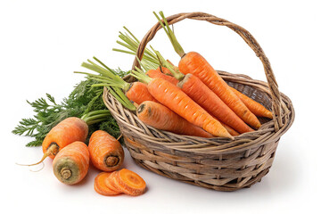 Basket Full of Carrots Isolated on White Background