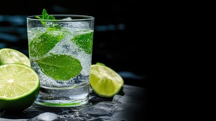 Fototapeta premium Refreshing summer drink with lime and mint