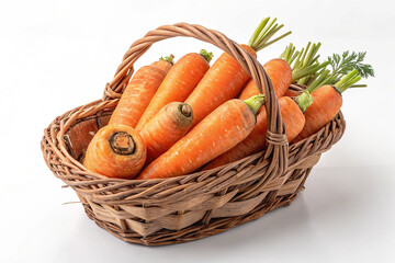 Basket Full of Carrots Isolated on White Background