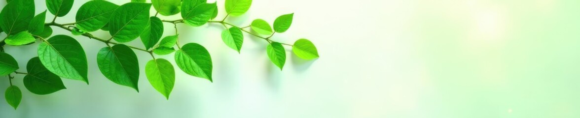 Lush green leaves and stems on an empty white surface, botanical, greenery