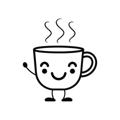a vector illustration of a smiling coffee cup mascot with steam.