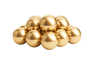 Gold spheres pile, abstract shape, reflective surface, cut out transparent