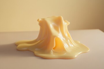 A smooth creamy substance is draped over a small rounded form