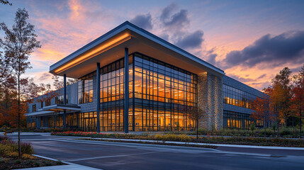 modern hospital wih orange light in interior