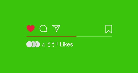 Social media Interaction counter. Instagram like statistics. Post impression growing success rate. Blog engagement tracking. Digital analytics video. Alpha channel transparent MOV video overlay.