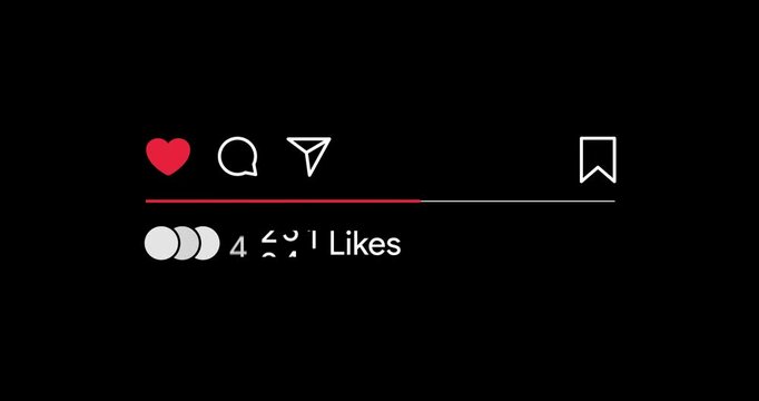 Instagram interaction counter increasing. Likes statistics. Social media post impression growing success rate. Blog engagement tracking. Digital analytics. Alpha channel transparent MOV video overlay.