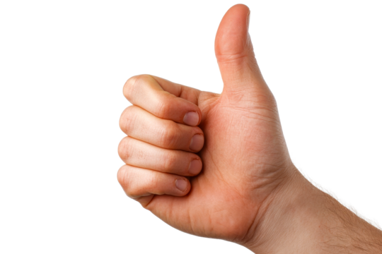 Hand gesture, thumbs up, body language, encouragement, approval, cut out transparent
