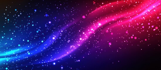 Abstract colorful light waves with sparkling dots in the dark space