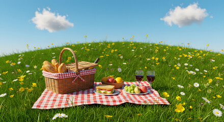 picnic basket with flowers