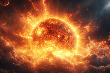 Obraz premium a grand scene featuring a huge, incandescent fireball reminiscent of the 