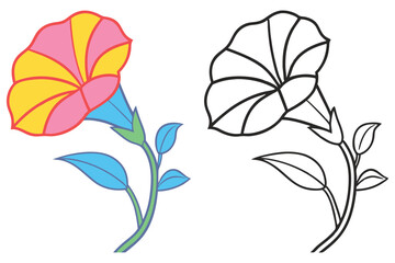 A Colorful Flower and Its Outline Drawing for Coloring Pages