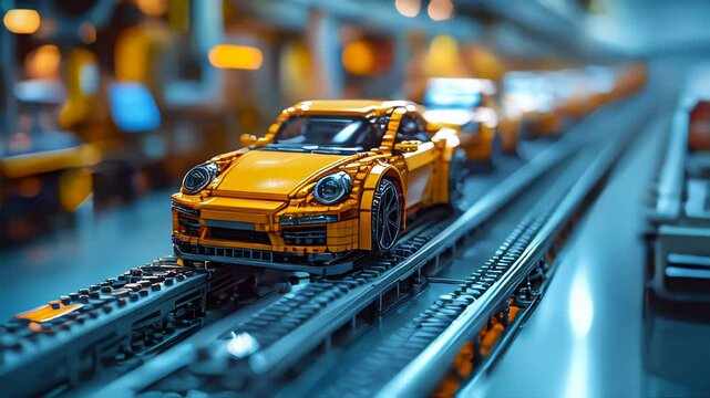 A car constructor on an assembly line reminiscent of the real car manufacturing process