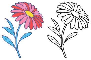 A Pretty Pink and Red Flower with a Coloring Page Version
