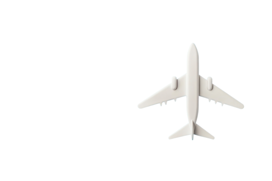 White airplane on a black background for travel advertising, cut out transparent