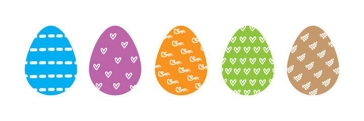 Set of colorful easter eggs isolated on white background. Collection of vivid egg vector graphic illustration.
