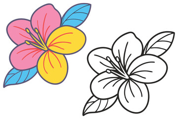 Two Colorful Flower Illustrations One Colored and One Outline for Coloring Pages