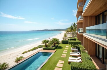 Fototapeta premium Luxury Beachfront Condo with Private Pool and Ocean View
