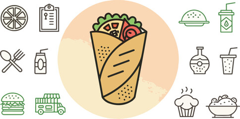 Set of Shawarma Illustration vector design, Shawarma Logo and icon design, Shawarma vector design