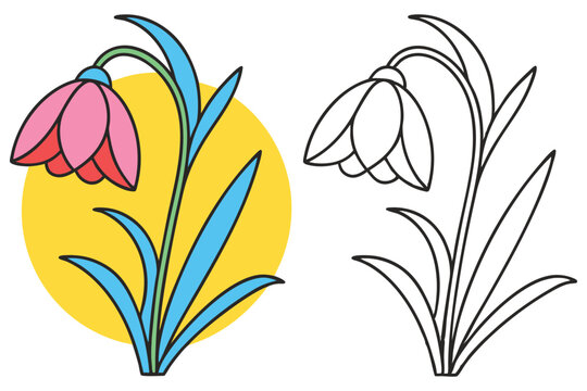 pink flower with blue leaves and yellow background clip art preview