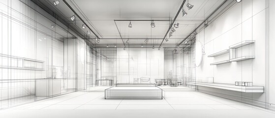 Architectural blueprint shows the interior of a modern retail space