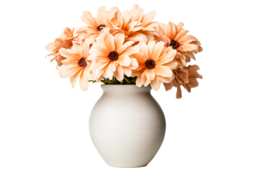 Peach-colored flowers in a vase, aesthetic bouquet, blooming, cut out transparent