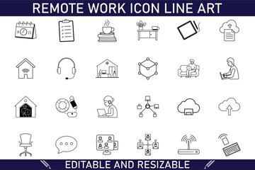 Remote Work Icon Line Art Editable, Resizable, and CloudBased