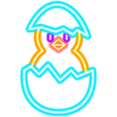 Chick Crack Eggshell Neon Sign. Vector Illustration of Religious Holiday. Seasonal Greetings. Happy Easter. Chicken Icon.