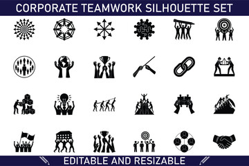 Corporate Teamwork Silhouettes Editable Icons, Business Team Graphics