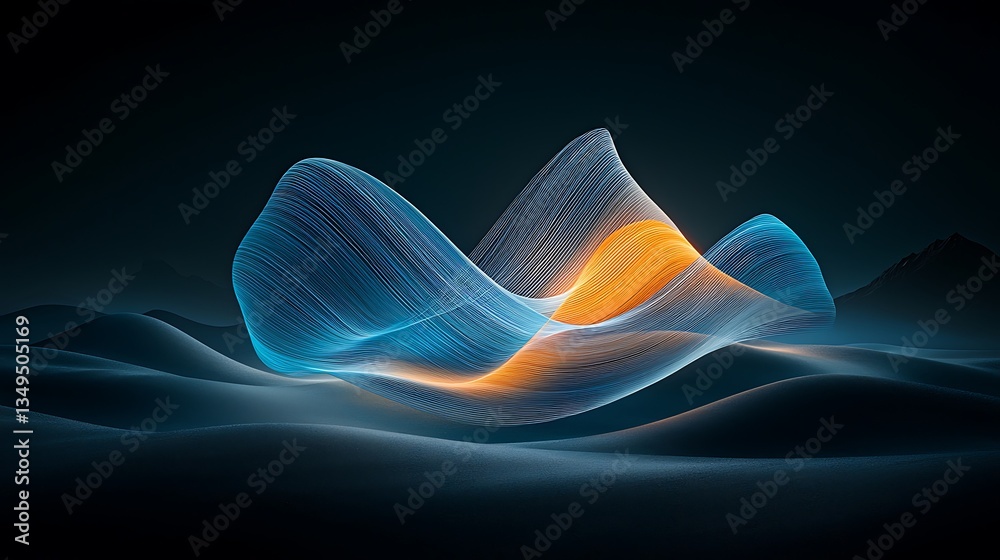 Poster abstract light forms over a dark landscape