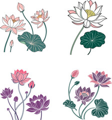 Icon set featuring vector illustrations of rose flowers