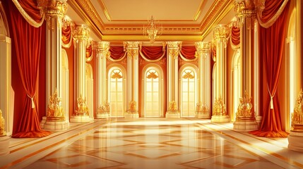 Fototapeta premium Realistic Fantasy Royal Palace Interior with Gold Accents