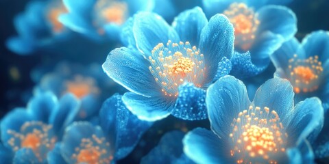 Vivid blue flowers with delicate petals and a textured surface, captured in macro photography