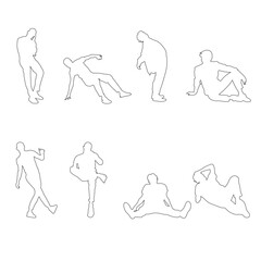 8 vector silhouettes of people in sitting postures and standing	
